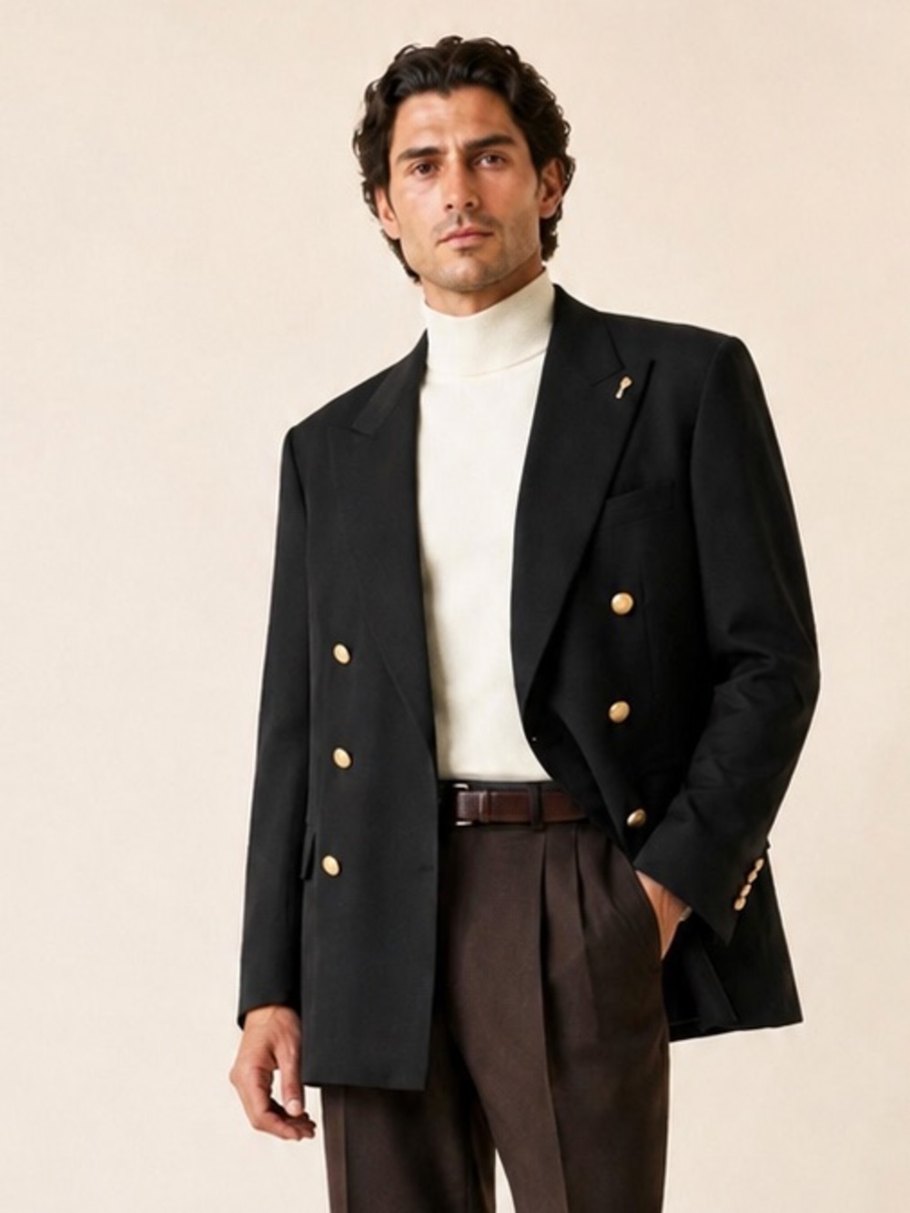 Paul & Shark Black Double Breasted Virgin Wool Gold Button Blazer Sz 42L